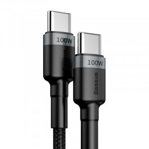 Cablu Incarcare Rapida BASEUS Cafule USB-C la USB-C PD2.0 100W flash charging 20V 5A 2m (negru+gri) CATKLF-ALG1