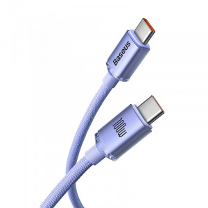 Cablu Incarcare rapid BASEUS Crystal Shine USB-C la USB-C 100W 480Mbps 2m (Mov) CAJY000705