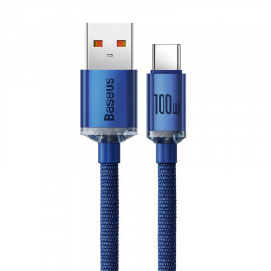 Cablu Incarcare Rapid Baseus Crystal Shine USB la USB-C, 100W, 2m (Albastru) CAJY000503