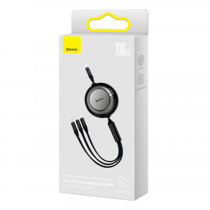 Cablu de date rapid USB-C BASEUS Bright Mirror 4 3in1 USB-C / Lightning / Micro 100W / 3.5A 1.1m - Negru CAMJ010201 - Img 4