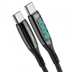 Cablu Incarcare Rapida USB-C la USB-C BlitzWolf BW-TC23, cu afisaj, 100W, 0.9 m