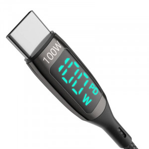 Cablu Incarcare Rapida USB-C la USB-C BlitzWolf BW-TC23, cu afisaj, 100W, 0.9 m