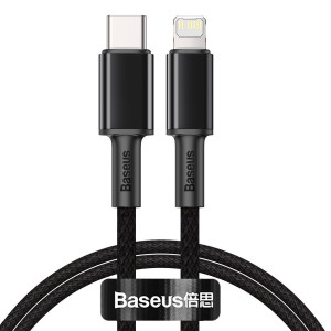 Cablu impletit de inalta densitate Baseus USB-C la Lightning, PD, 20W, 1 m (negru) CATLGD-01 - Img 1