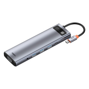Hub 11 in 1 Baseus Metal Gleam Series, USB-C la 3x USB 3.0 + 2x HDMI + USB-C PD + Ethernet RJ45 + microSD/SD + VGA + AUX CAHUB-CT0G - Img 5