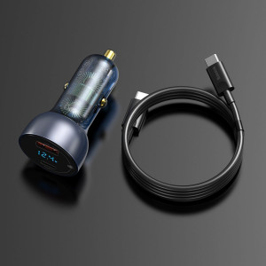 Incarcator auto rapid 65W + mini cablu USB-C cu cip E-mark 1m 100W afisaj digital particular Baseus QC+PPS (negru) TZCCKX-0G - Img 7