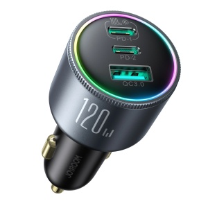 Incarcator Auto Rapid Joyroom JR-CCN07 1x USB + 2x USB-C 120W + Cablu USB-C 100W (Gri Inchis)