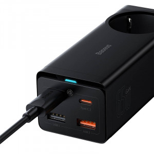 Incarcator Telefon Rapid + Prelungitor Electric Baseus GaN3 Pro 2xUSB + 2xUSB-C + AC, 65W PSZM000901