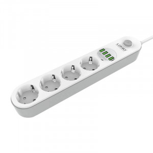 Prelungitor Electric Multiplu 4 prize AC, 4x USB, LDNIO SE4432 2500W 10A, 2m (Alb)