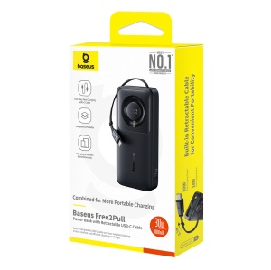 Baterie Externa Powerbank Baseus Free2Pull 10000mAh 30W, Port USB-C, Cablu USB-C Retractabil