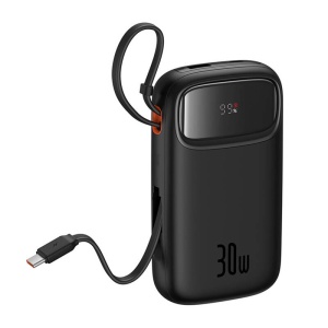 Baterie Externa Powerbank Mini Baseus QPow 2, 20000mAh 30W, 2 x Cablu USB-C (Negru)