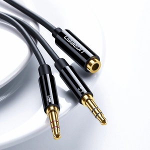 Cablu Audio AUX Splitter Casti + Microfon la Cablu Mini Jack 3.5 mm UGREEN 28 cm, Aluminiu (Negru)