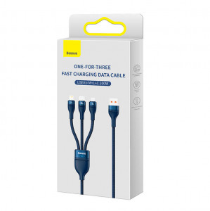 Cablu de date rapid USB 3in1 Seria Baseus Flash, USB-C + micro USB + Lightning, 100W, 1.2 m (albastru) CASS030003 - Img 6