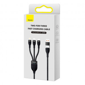Cablu Incarcare rapida USB BASEUS Flash 3in1 USB-C / Lightning / Micro 100W 1.2m - Negru CASS030101
