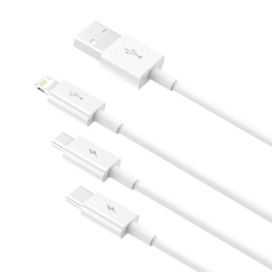 Cablu Incarcare Rapida USB 3in1 Baseus Superior Series, USB la micro USB / USB-C / Lightning, 3.5 A, 1.2 m (alb) CAMLTYS-02