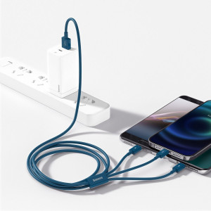 Cablu Incarcare USB 3in1 Baseus Superior Series, USB la micro USB / USB-C / Lightning, 3.5 A, 1.2 m (albastru) CAMLTYS-03
