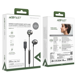 Casti Iphone cu Fir In Ear Acefast L1 Conector Lightning, Microfon si Telecomanda 1.2m (Negru)