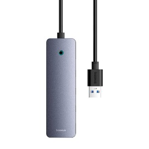 Hub 4 in 1 Baseus UltraJoy Lite 150 cm USB-A la 4x USB 3.0 + USB-C 5V (gri)