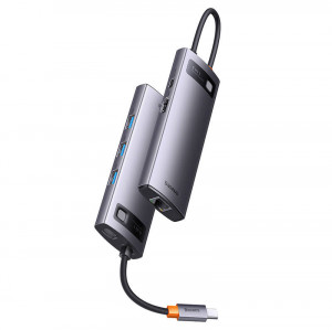 Hub 6in1 Baseus StarJoy Series, USB-C la 3x USB 3.0 + HDMI + USB-C PD + RJ45 (gri) WKWG080013 - Img 2