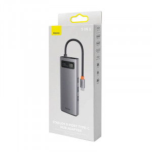 Hub 9in1 Baseus Metal Gleam Series, USB-C la 2x USB 3.0 + 2x HDMI + USB 2.0 + USB-C PD + Ethernet RJ45 + microSD/SD