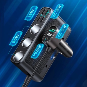 Incarcator Auto Rapid 9in1 Joyroom JR-CL06, 5x USB-A / USB-C / 3x Priza Bricheta PD QC PPS, 154W (Negru)