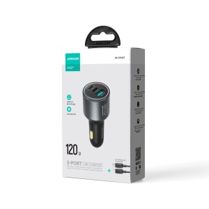 Incarcator Auto Rapid Joyroom JR-CCN07 1x USB + 2x USB-C 120W + Cablu USB-C 100W (Gri Inchis)