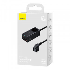 Incarcator Telefon Rapid + Prelungitor Electric Baseus GaN3 Pro 2xUSB + 2xUSB-C + AC, 65W PSZM000901