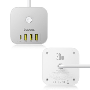 Incarcator Telefon Rapid Prelungitor Electric Baseus PowerCombo 7in1 Cube 3AC+3U+1C 20W, 1.5 m (Alb)