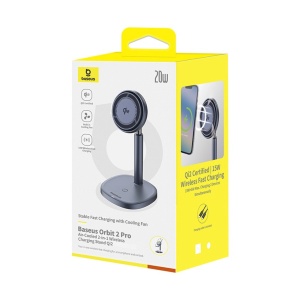 Incarcator Rapid Inductie Magnetic cu Suport Baseus Orbit 2 Pro 2 in 1 MagSafe Qi2 20W cu Racire (Gri)