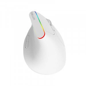 Mouse Wireless Vertical Delux M618C 2.4G 1600DPI RGB (Alb)