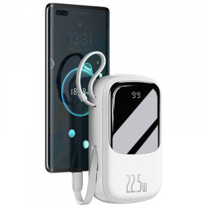 Powerbank cu cablu USB-C Baseus Qpow USB-C, USB, 20000 mAh, 22.5 W (alb) PPQD-I02 - Img 2