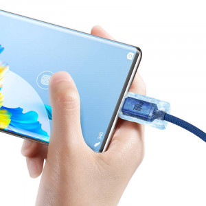 Cablu Incarcare Rapid Baseus Crystal Shine USB la USB-C, 100W, 2m (Albastru) CAJY000503