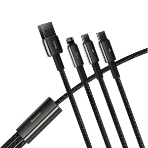 Cablu Incarcare Rapid USB 3in1 Baseus Tungsten Gold, USB la micro USB / USB-C / Lightning, 3.5 A, 1.5 m (negru) CAMLTWJ-01
