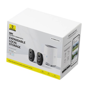 Camera Supraveghere Exterior Wireless Baseus N1 Plus 2K, Memorie 16GB + Extindere 16TB, Wide 145°, Set 2 Bucati (Alb)