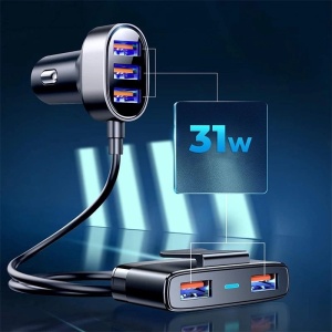 Incarcator Auto Rapid Joyroom JR-CL03 5-Port USB 6.2A, Cablu Extensie 1.5m (Negru)