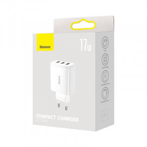 Incarcator Telefon Rapid Compact Baseus, 3x USB, 17W (Alb) CCXJ020102