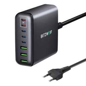 Incarcator Rapid GAN Multifunctional Pentru Birou Blitzwolf BW-S26 250W, 8 Porturi (Negru)