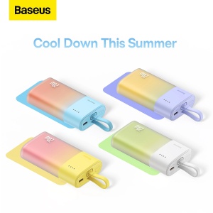 Baterie Externa Powerbank Baseus Popsicle 5200mAh 20W Cablu Lightning Incorporat + Cablu Alb Baseus Simple USB-C - USB-C 60W/20V/3A/30cm (Albastru/Portocaliu)