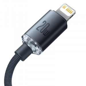Cablu Incarcare Rapida Baseus Crystal USB-C la Lightning, 20W, PD, 1.2 m (negru) CAJY000201