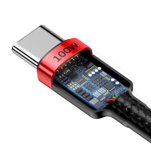 Cablu Incarcare Rapid BASEUS Cafule USB-C la USB-C PD2.0 100W Flash Charging 20V 5A 2m (Negru+Rosu) CATKLF-AL91