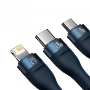 Cablu de date rapid USB 3in1 Seria Baseus Flash, USB-C + micro USB + Lightning, 100W, 1.2 m (albastru) CASS030003 - Img 2