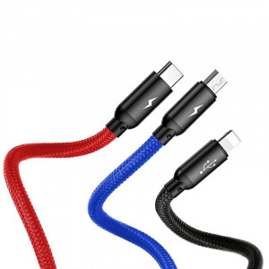 Cablu Incarcare Rapid USB BASEUS 3in1 USB-C / Lightning / Micro 3A 1.2m - Negru CAMLT-BSY01