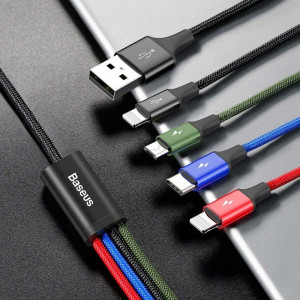 Cablu Incarcare Rapid USB BASEUS 4in1 USB-C / 2x Lightning / Micro 3.5A 1.2m - Negru CA1T4-A01
