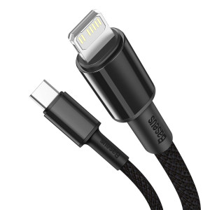 Cablu impletit de inalta densitate Baseus USB-C la Lightning, PD, 20W, 2m (negru) CATLGD-A01 - Img 3
