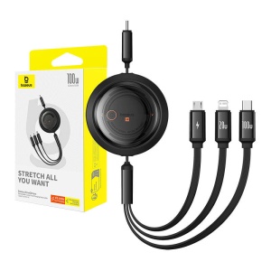 Cablu Incarcare Rapid 3 in 1 Baseus Free2Draw USB-C la USB-C/Lightning/Micro 100W, 1.1m