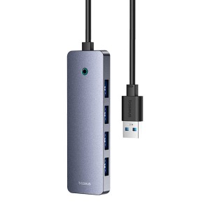 Hub 4 in 1 Baseus UltraJoy Lite 100 cm USB-A la 4x USB 3.0 + USB-C 5V (gri)