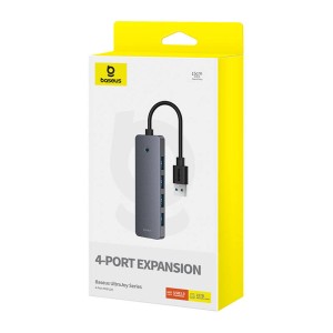 Hub 4 in 1 Baseus UltraJoy Lite 15 cm USB-A la 4x USB 3.0 + USB-C 5V (gri) 