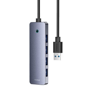 Hub 4 in 1 Baseus UltraJoy Lite 150 cm USB-A la 4x USB 3.0 + USB-C 5V (gri)