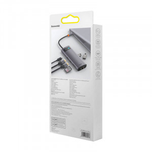 Hub 9in1 Baseus Metal Gleam Series, USB-C la 2x USB 3.0 + 2x HDMI + USB 2.0 + USB-C PD + Ethernet RJ45 + microSD/SD