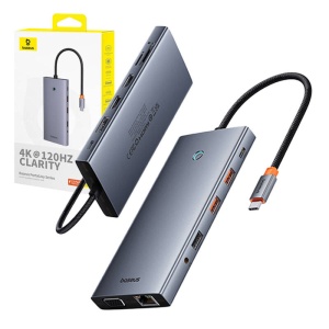Hub Multifunctional 13in1 Baseus PortalJoy USB-C la HDMI+DP+VGA+C+USB+PD+RJ45+SD/TF+3.5mm (Gri)