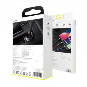 Incarcator Auto Rapid BASEUS Display Digital 2x USB 4.8A 24W + Cablu de Date USB 3in1 (Gri) TZCCBX-0G